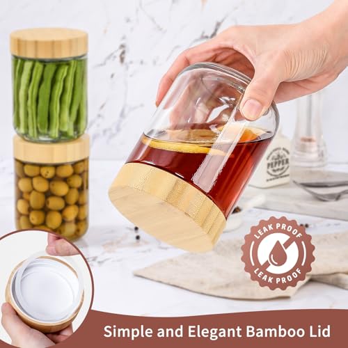 DRKIO 16 Oz Overnight Oats Containers with Bamboo Lids - 4 Pack Glass Storage Jars with Airtight Lids Wide Mouth Mason Food Jars Great for Meal Prep Salad Chia Pudding Snacks Yogurt Sugar Spice Cereal - color: 16 Oz - Natural
