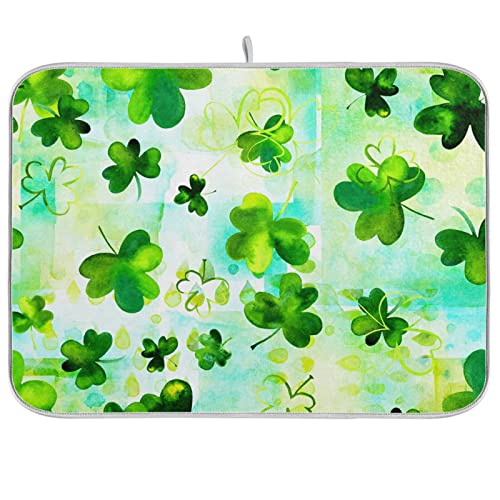 Absorbent Dish Drying Mat for Kitchen Counter - Clover Clover Microfiber Drying Pad, Reversible Drainer Mats for Countertop, Small 16" x 18" - color: Clover Clover 27, size: 16x18(in)x1