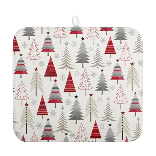 Christmas Dish Drying Mats for Kitchen Counter Xmas Tree Drying Mat Winter Holiday Dishes Drying Pad Microfiber Absorbent Dish Draining Mat Washable Dish Drainer Rack Mat 16x18 Inch - color: Christmas Tree Colorful, size: 16" x 18"