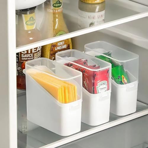Airtight Cheese Slice Storage Box for Fridge, Clear Organizer Containers for Cheese, Tea Bags, Spices,Lids & Stackable Design - color: White