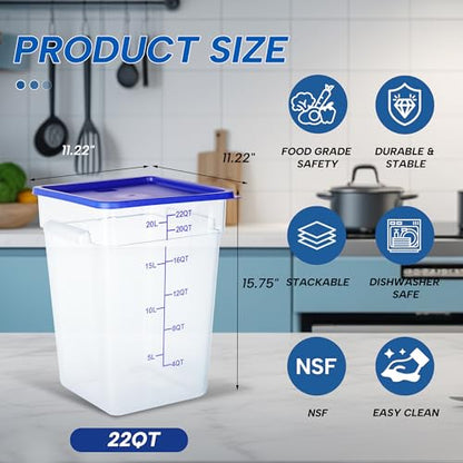 4 Pack 22 Quart Food Storage Containers with Lids, Polycarbonate Square Commercial Food Containers, NSF, Clear, New Version - color: 22Qt-New Version