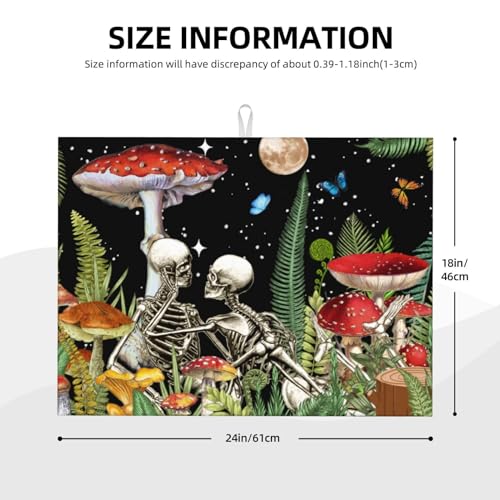 Red Mushroom Skull Dish Drying Mat For Kitchen Counter, Super Absorbent Microfiber Dish Drying Pad, Kitchen Gadgets For Easy Clean Multi-Use Large 18"x24" - color: Red Mushroom Skull