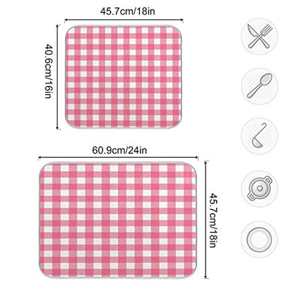 Microfiber Dish Drying Mat, Buffalo Check Plaid Absorbent Dish Drying Rack Pads Kitchen Counter Mat 16Inch X 18Inch Pink White Tartan Pattern Checkered Heat Resistant Sink Mat Dish Draining Mat - color: Plaid, size: 16x18in