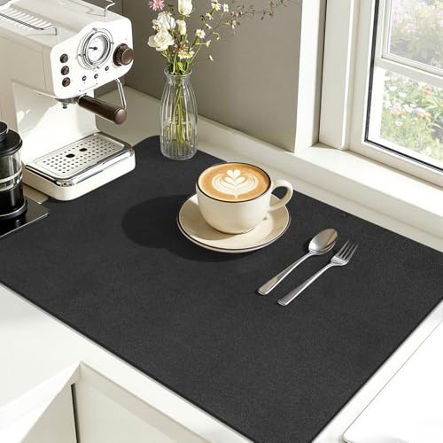 Findosom Dish Drying Mat, 12"x 20" Super Absorbent & Hide Stain Coffee Mat, Cuttable Drying Mat for Kitchen Counter, Coffee Bar Accessories, Under Dish Rack, Coffee Maker, Espresso Machine, Black-2 - color: Black-2, size: 12" X 20"