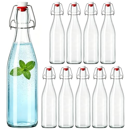 KEYWING 16oz Swing Top Glass Bottles, 10 Pack Glass Bottles with Lids, Airtight Flip Top Bottles for Fermentation, Kombucha, Vanilla Extract, Soda, Juice, Vinegar & Oil - size: 16oz 10 pack