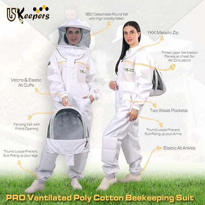 Ultra-Ventilated Polycotton Beekeeping Suit for Men & Women with Gloves & Two Beekeeping Veils-Professional & Beginner Apiarist Suit. (Sv, 3XL) - color: White, size: 3X-Large