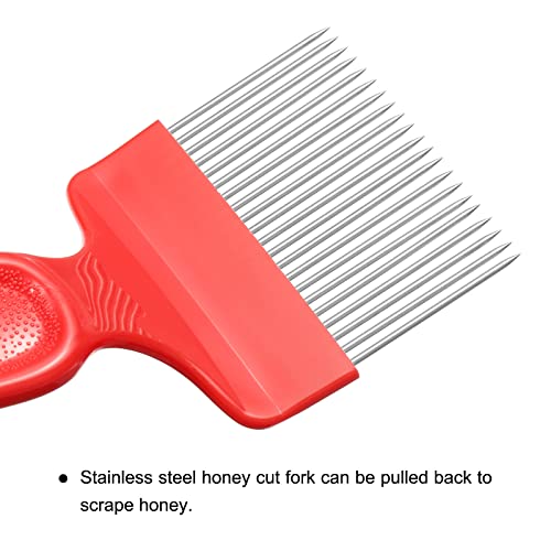 HARFINGTON Beekeeping Uncapping Fork, 21 Tin Needle with Red Plastic Handle Beekeeping Tool - color: Red