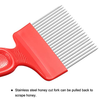 HARFINGTON Beekeeping Uncapping Fork, 21 Tin Needle with Red Plastic Handle Beekeeping Tool - color: Red