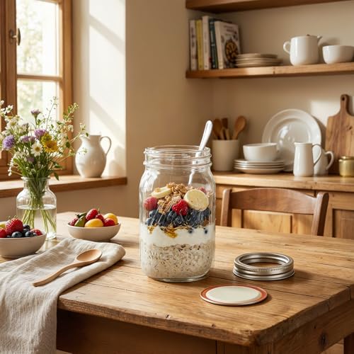 SUT Wide Mouth Mason Jars 32 oz,9 Pack Quart Mason Jars With Airtight lids and Bands,Clear Canning Jars 32 oz for Preserving,Meal Prep,Overnight Oats,Fermenting, Pickling - color: Clear
