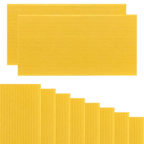 10PCS Natural Beeswax Coated Deep Foundation for Bee Hive Frames, Food-Grade Plastic Bee Frame Foundation Sheets for Deep Brood Frames (Yellow） - color: Yellow, size: 10PCS