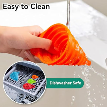 4 Pack Kitchen Funnel Set, Small Size Gadgets Tools, Foldable Silicone Funnels for Kitchen Use, Collapsible Food Grade Folding Funnels for Cooking, Filling Water Bottles, Oil Bottle, Liquid Transfer