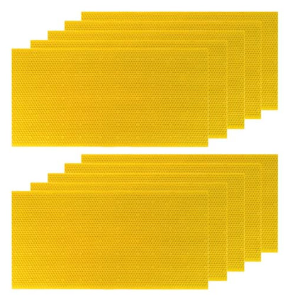 Yellow Beehive Wax Coated Foundation Sheet, 8-1/2-Inch Deep Beehive Foundation Sheets Waxed Foundation Sheet Plastic Portable Honeycomb Sheet Nest Foundation Sheet Fit Deep Frame, 10 Sheets - color: 10pcs-Yellow