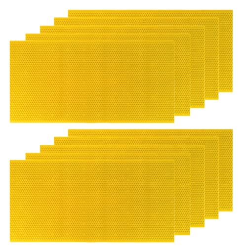 Yellow Beehive Wax Coated Foundation Sheet, 8-1/2-Inch Deep Beehive Foundation Sheets Waxed Foundation Sheet Plastic Portable Honeycomb Sheet Nest Foundation Sheet Fit Deep Frame, 10 Sheets - color: 10pcs-Yellow