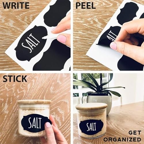 Chalkboard Labels for Food containers, 180 Pcs Label Stickers with 2 White Liquid Chalk Markers, Waterproof Reusable Bottle Labels for Jars, Storage Bins - size: 180 PCS, Wavy & Rectangular Shape