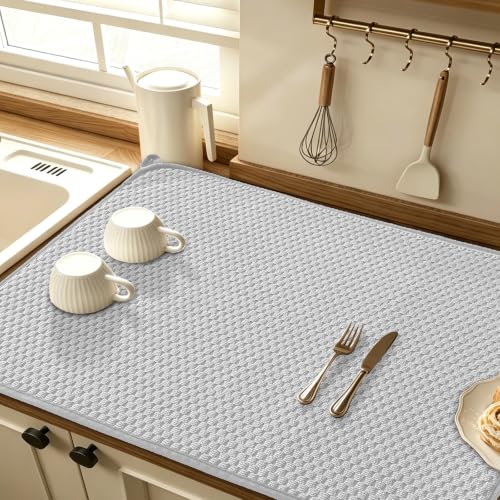 2 Pack Microfiber Dish Drying Mat,30*24 inch Absorbent Dish Drainer Kitchen Counter,Large Size Dish Drying Pad for Countertops,Sinks,Draining Racks(Gray) - size: 2PCS 30×24 inch