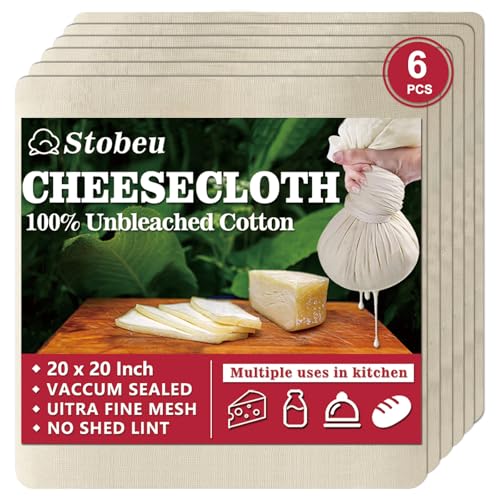 6Pcs Cheese Cloths for Straining, Reusable Grade 100 Cheesecloth for Cooking, 20x20" Ultra Fine Mesh Cheese Cloth,100% Unbleached Cotton Cloth Strainer for Juicing, Baking, Cheese Making - color: 6pcs 20x20"