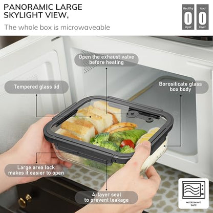 5-Pack Borosilicate Glass Containers with Tempered Glass Lids, 35.2oz/4.4 Cup Airtight Meal Prep Set, Microwave/Freezer Safe (Gray) - color: Tempered Lids Gray, size: 4.4 Cup*5