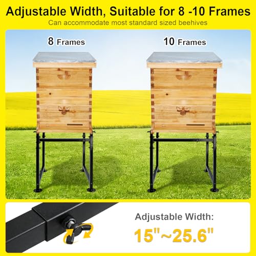 Adjustable Metal Bee Hive Stand, Adjustable Width(15”-25.6”) Beehive Stand for 8 & 10 Frame Beehives, Sturdy Bee Stand with Round Base for Beekeeping