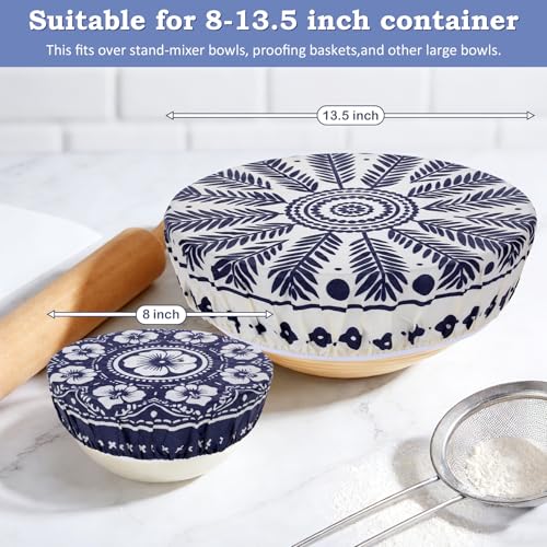 2 Large Reusable Beeswax Bowl Covers for Bread Proofing, 10/12 Inch Elastic Beeswax Wraps Cotton Cloth Sourdough Bowl Covers for Proofing Baskets, Mixer Bowls, Food Storage Containers - color: Palm Branches