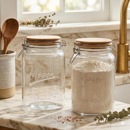 kitchentoolz 1 Gallon Mason Jars Wide Mouth with Airtight Bamboo Lids – Set of 2 Gallon Glass Jar with Lid – Large Mason Jars with Lids for Kitchen Pantry, Storage, and Canning - size: 2-pack