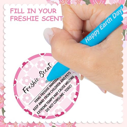 PANTIDE Freshiess Scent Care Instruction Stickers - 500 Count Car Freshie Warning Round Labels, Adhesive Roll Stickers with Line to Write Thermal Printed for Small Business (2 x 2 Inch, Pink Flower) - color: Freshiess Pink Flower