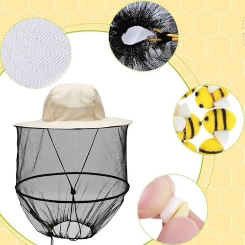 Bee Keeper Hat with Veil, Beekeeper Hat Costume, Adjustable Bee Keeper Suit, Including 2pcs Beekeeping Hat with Veil and 10 Round Double Sided Tape, Beekeeping Supplies