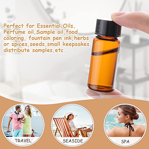 50 Pack,10ml (0.3 oz) Amber Glass Essential Oil Bottle with Screw Caps,Empty Refillable Travel Glass Liquid Sample Vial Labs Preservation Storage Vials Test Container-FREE Funnel&Dropper