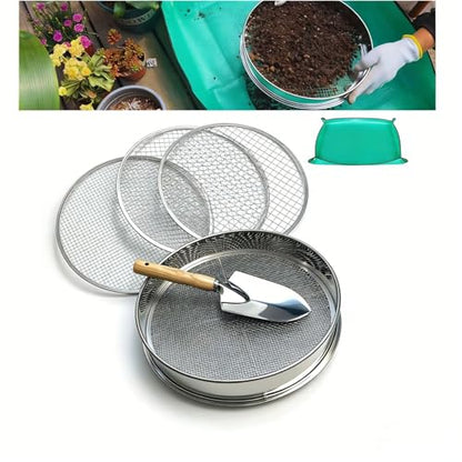 Soil Sifter for Gardening, 12 Inch Stainless Steel Soil Sifter with 4 Replaceable Fine Screens and Shovel, Sieve for Sand Rocks Dirt Compost - color: 12 inch sifter with 4 screens (Silver)