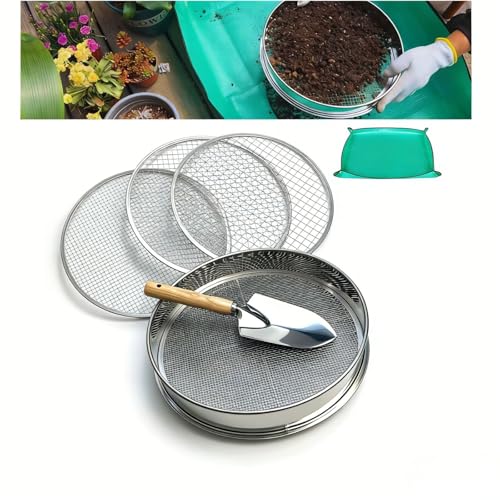 Soil Sifter for Gardening, 12 Inch Stainless Steel Soil Sifter with 4 Replaceable Fine Screens and Shovel, Sieve for Sand Rocks Dirt Compost - color: 12 inch sifter with 4 screens (Silver)