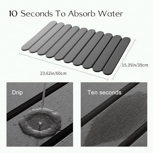 24"×16" Grey Stone Dish Drying Mats for Kitchen Counter, Large Quick Dry Collapsible Eco-Friendly Super Absorbent Diatomaceous Earth Heat-resistant Mat for Dishes Bottles Cups, Match Any Countertop - color: Dark Gray