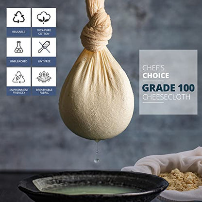 Sufaniq Cheese Cloths, Grade 100 (135 Sq Feet) 100% Pure Cotton Reusable Cheesecloth, Unbleached Ultra Fine Fabric, Cheesecloth for Straining, Premium Butter Muslin Cloth for Straining - 15 Sq Yard - size: Grade 100 - 15 Yard