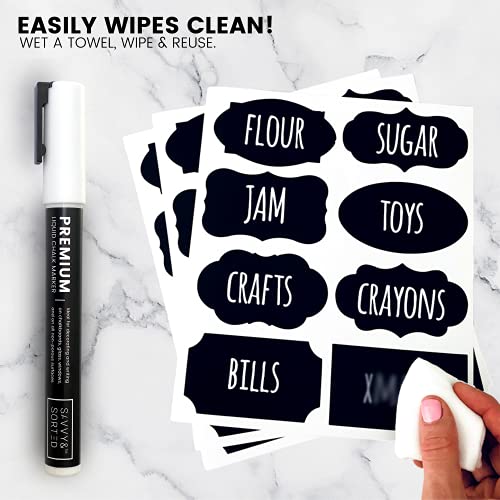 96 Chalkboard Labels for Storage Bins, Chalkboard Stickers with Chalk Maker, Chalk Labels for Kitchen Containers Organizing, Removable Black Food Pantry Jar Label Stickers for Glass Bottles - style: Assorted Shapes - 96pcs