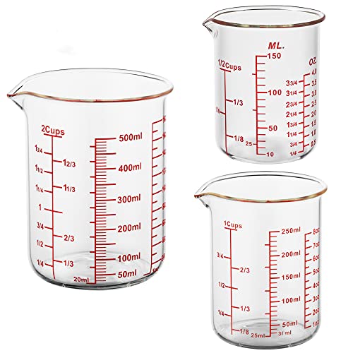3 Piece Glass Measuring Cup Set, Includes 1/2-Cup, 1-Cup, and 2-Cup High Borosilicate Glasss Liquid Measuring Cups, Dishwasher, Freezer, Microwave, and Preheated Oven Safe, Essential Kitchen Tools - size: 1/2Cups/1Cups/2Cups Measuring Cup Set