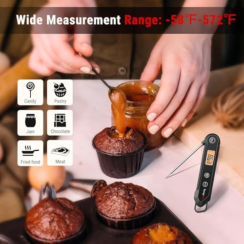 TempPro Digital Instant Read Meat Thermometer for Grilling Waterproof Kitchen Food Thermometer with Calibration Backlight Baking Bread Candy Thermometer Cooking Tools Utensils (Previously ThermoPro) - color: Pitch black