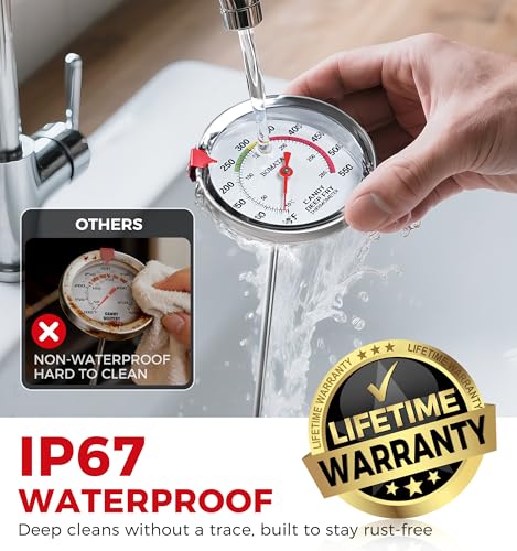 BOMATA Candy Thermometer with Pot Clip, Hands-Free Use, Waterproof IP67 and 2.5" Display Deep Fry Oil Thermometer with NSF Certified, for Cooking, Food, Turkey, BBQ, Grill... Mth400 - color: Silver