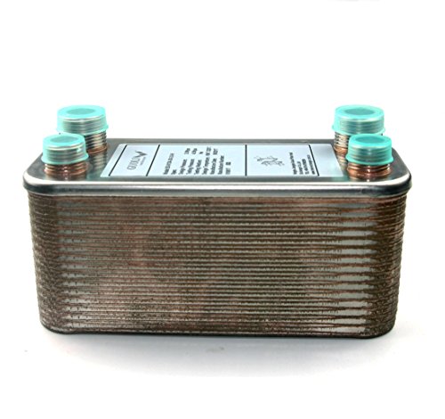 Brazed 30 Plates Heat Exchanger and Wort Chiller-30 Plates Cooper Brazed Wort Chiller - Stainless Steel Beer Chiller for Homebrew,R 1/2" X R 3/4"