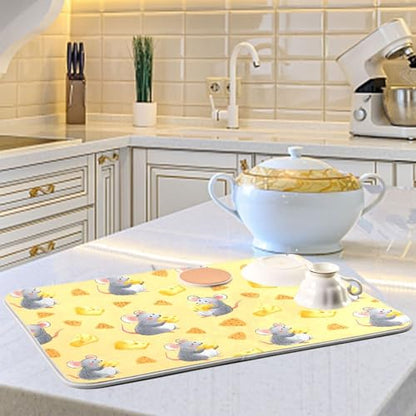 Funny Mouse Cheese Dish Drying Mat for Kitchen Counter Absorbent Dish Drainer Mat Heat Resistant Dishes Drying Pad 18x24 inch - size: M 18x24in