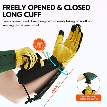 Vgo... Men's Extra-Long Leather Gardening Gloves, Gauntlet with Adjustable Cuff, Puncture & Thorn Proof, Touchscreen (CA7472) - color: 1 Pair - Yellow Green, size: Unisex X-Large