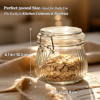 ComSaf Small Ribbed Glass Jars with Airtight Lids 17 oz 6 Pack Wide Mouth | Flour sugar coffee beans, Fermenting pickling, Farmhouse pantry decor, Jam jelly honey, Nuts snacks spices, Kitchen storage - size: 17oz*6-Ribbed
