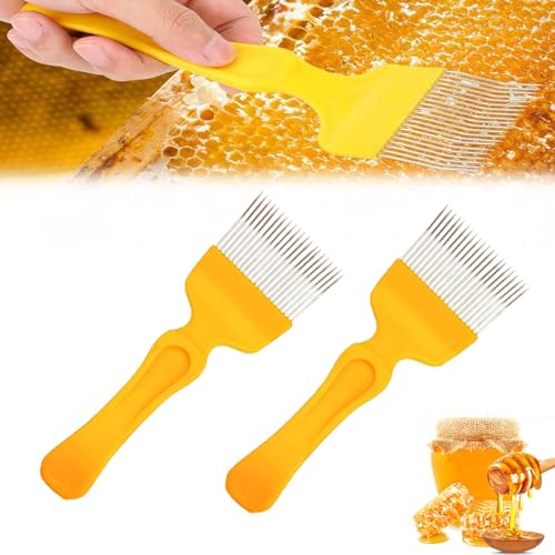 Beekeeping Uncapping Fork,21 Tin Needle with Red Plastic Handle Beekeeping Tool,Honey Uncapping Fork Iron Stainless Steel Honeycomb Honey Scraper (Yellow,2 Pcs) - color: Yellow, size: 2 Pcs