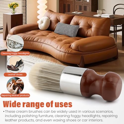 Bibabala Salve Brush for Furniture,2Pcs Wood Furniture Brush with Comfortable Handle,Leather Cleaning Brushes with Soft Nylon & PET Bristles,Salve Wax Brushing Tool for Home Leather,Brown