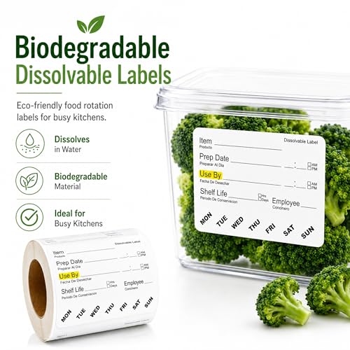 ChromaLabel Dissolvable Food Labels, 2" x 3", 2500 Labels, Water Dissolvable Labels for Food Containers, Food Rotation Labels for Prep Date, Use By, Shelf Life, Writable Freezer Labels, Made in USA