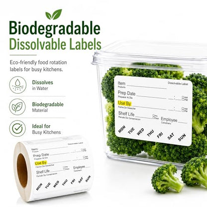 ChromaLabel Dissolvable Food Labels, 2" x 3", 2500 Labels, Water Dissolvable Labels for Food Containers, Food Rotation Labels for Prep Date, Use By, Shelf Life, Writable Freezer Labels, Made in USA