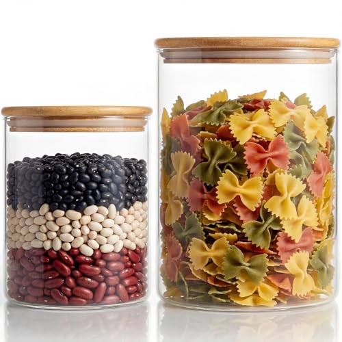 HomArtist Extra Large Glass Flour and Sugar Storage Containers with Airtight lid,105 floz x1 & 48 floz x1 [Set of 2] Big Glass Jars with Bamboo Lids, Air Tight Food Jar for Cereal, Pasta, Rice, Coffee - color: 105oz & 48oz 2 Pack