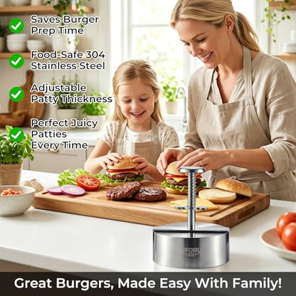 UFORU 4.5 Inch Burger Press,304 Stainless Steel Hamburger Patty Maker,Heavy Duty Non-Stick Patty Press,Spring Back Design,Dishwasher Safe Burger Maker for Smash Burgers Ground Beef,BBQ,Kitchen - size: 4.5inch