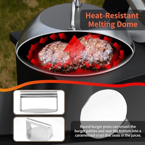 Smash Burger Press & Melting Dome Kit – 5.5" Grill Press + 8.9" Basting Cover | Heavy-Duty Stainless Steel Griddle Accessories for Flat Top Grill & Stovetop Cooking
