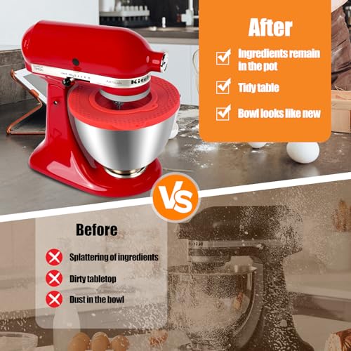 Silicone Mixers Bowl Cover Compatible with KitchenAid 4.5-5 Quart Tilt-Head Stand Mixers Bowl,with Collapsible Small Bowl(Red) - color: Red
