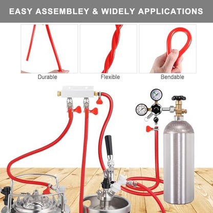 Beer CO2 Gas Line Kit - 10ft PVC CO2 Tubing Hose & 4PCS Stainless Steel Hose Clamp Solid Red Non-toxic Odorless Bendable Keg CO2 Line for 5/16’’ Barb Ball Lock, D Coupler Gas Dispense Brewing - size: 10ft-Red Gas Line