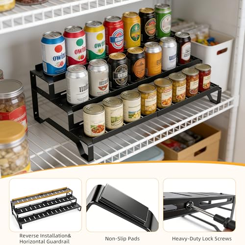 Attelite 3 Tier Expandable Can Rack Organizer for Pantry, Adjustable 13"-21" Metal Soda Can Organizer, Pantry Organization Canned Food Storage Holder for Kitchen Cabinet Countertop, Black 1Pack - size: 3tier*1pack