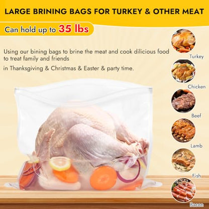 Large Brining Bags for Turkey | 26"×22" | Holds up to 35lbs | Double Zippers Seal | Heavy Duty Brine bags Thickened for Turkey & Meat | Thanksgiving & Holiday Feast Essential | 2 Pack - size: 2 Pack
